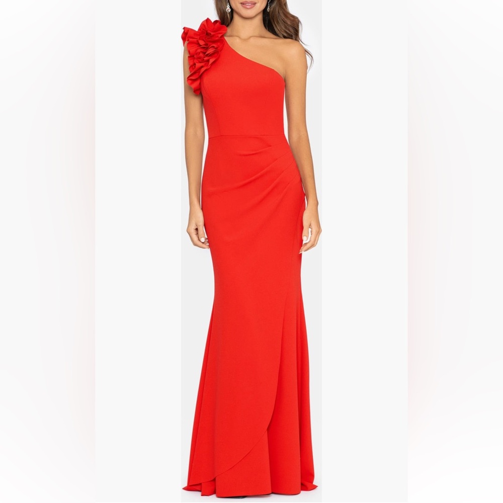 Xscape Evenings Ruffle One-Shoulder Mermaid Gown